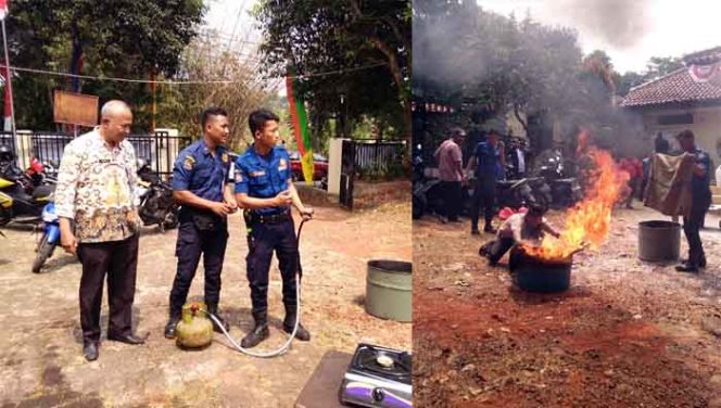 
					Jamal, warga Sawangan Baru berhasil padamkam kobaran api. Foto lainnnya petugas Damkar didampingi Kasie Pemerintahan dan Tramtib Kelurahan Sabar memberikan sosialisasi pencegahan bahaya kebakaran.  