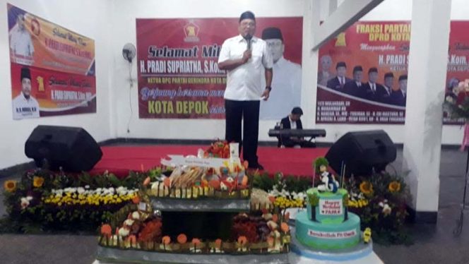 
					Wakil Wali Kota sekaligus Ketua DPC Gerindra Depok, Pradi Supriatna merayakan ulang tahunnya yang ke-49 tahun.