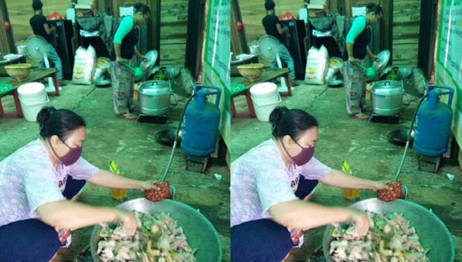 
					Priyanti, Ketua RT 01/ RW 09 di Kelurahan Bojongsari Baru, Kecamatan Bojongsari, Kota Depok memasak di dapur umum Ramadan 1441.